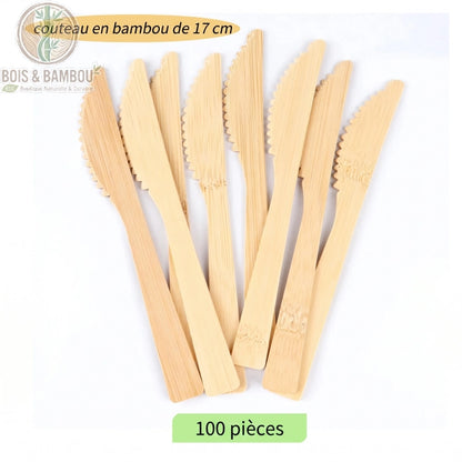 Couverts bambou jetables lot de 100 couteaux biodegradables pour mariage, Bois et Bambou Eco