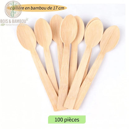 Couverts bambou jetables lot de 100 cuilleres biodegradables, Bois et Bambou Eco