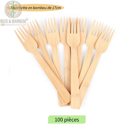 Couverts bambou jetables lot de 100 fourchettes compostables, Bois et Bambou Eco
