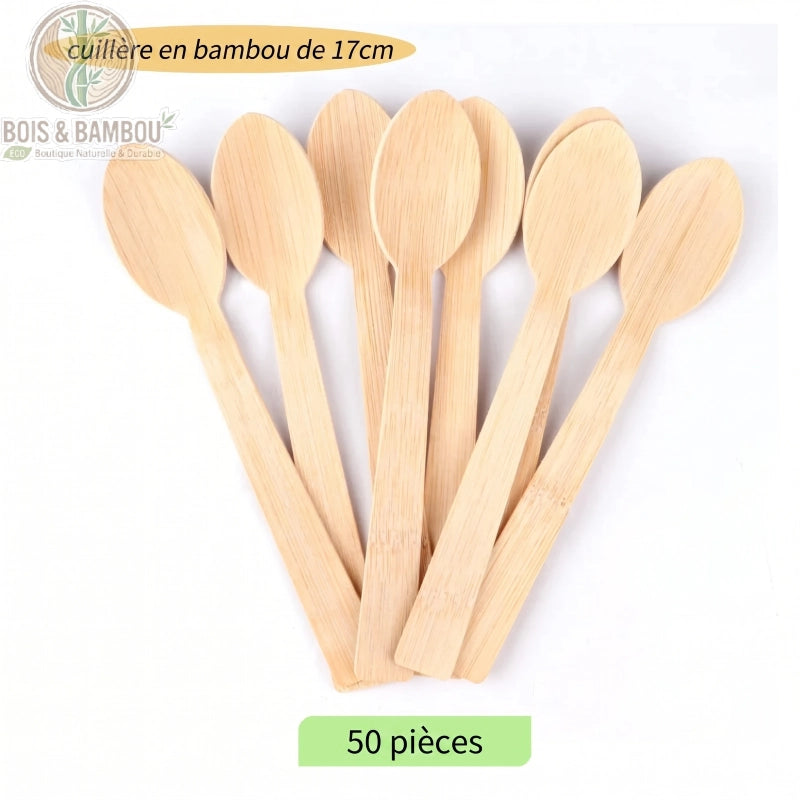 Couverts bambou jetables lot de 50 cuilleres compostables zero dechet, Bois et Bambou Eco