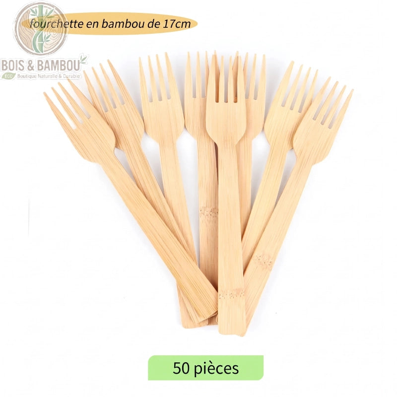 Couverts bambou jetables lot de 50 fourchettes ecoresponsables pour fete, Bois et Bambou Eco