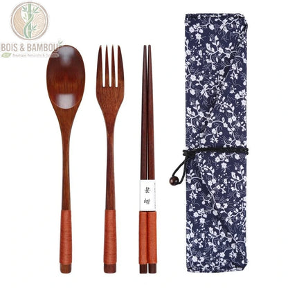 Couverts bois nomade, ensemble artisanal japonais poli main zero dechet, Bois et Bambou Eco