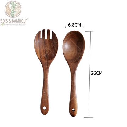 Couverts salade acacia dimensions, format manche long ergonomique, Bois et Bambou Eco