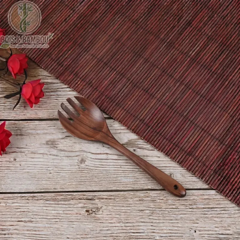 Couverts salade acacia fourchette assortie, bois fonce veines naturelles, Bois et Bambou Eco