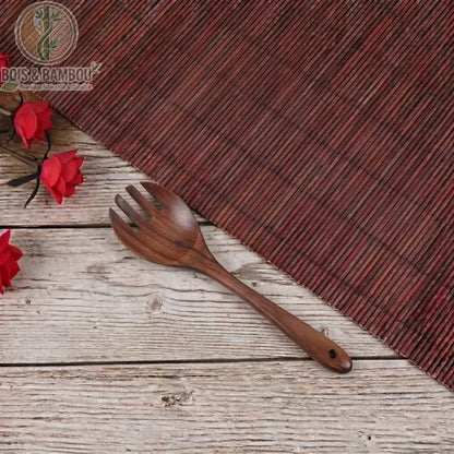 Couverts salade acacia fourchette assortie, bois fonce veines naturelles, Bois et Bambou Eco