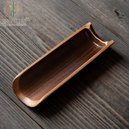 Cuillere a the bambou brun fonce large vue plongee interieur profond grain bambou apparent - Bois et Bambou Eco
