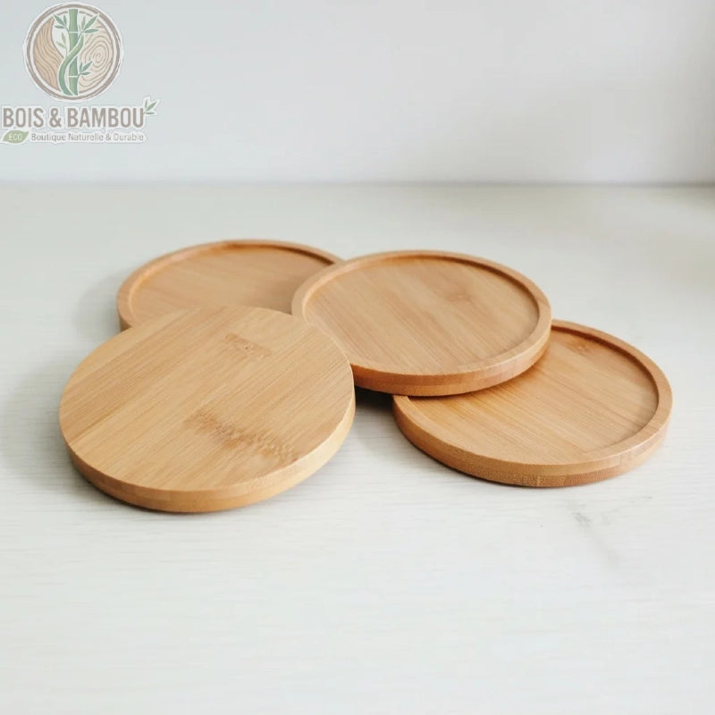 Dessous de plat bambou rond, lot 4 tailles 6 7 10 12 cm finition naturelle beige, Bois et Bambou Eco