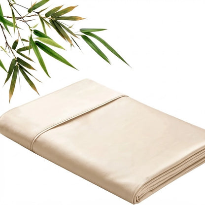 Drap plat en bambou beige plié avec son large rabat cousu