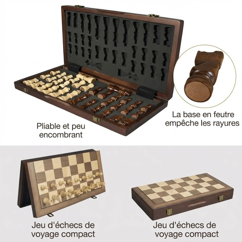 Rangement en mousse de l'échiquier magnétique, base en feutre des pièces et format plié
