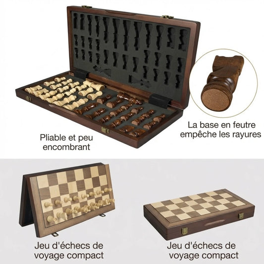 Rangement en mousse de l'échiquier magnétique, base en feutre des pièces et format plié