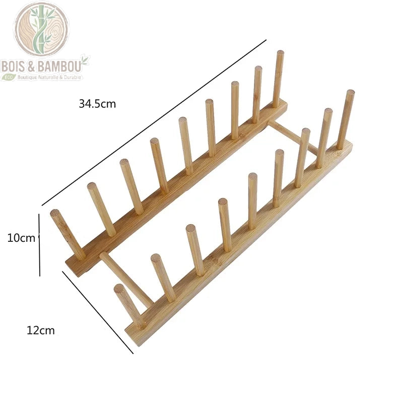 Egouttoir vaisselle bambou pliable modele 8 places, packshot fond blanc vue de cote, Bois et Bambou Eco