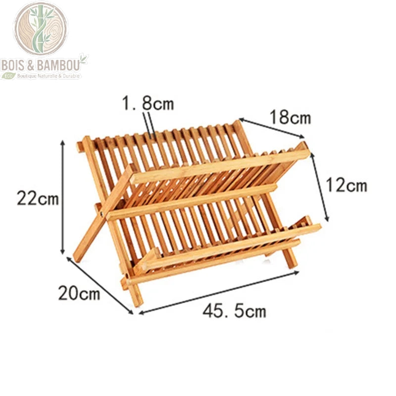 Egouttoir vaisselle bambou pliable schema technique avec cotes et dimensions affichees, Bois et Bambou Eco