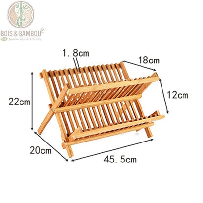 Egouttoir vaisselle bambou pliable schema technique avec cotes et dimensions affichees, Bois et Bambou Eco