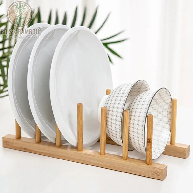 Egouttoir vaisselle bambou pliable 2 niveaux, vaisselle rangee en cuisine moderne, Bois et Bambou Eco