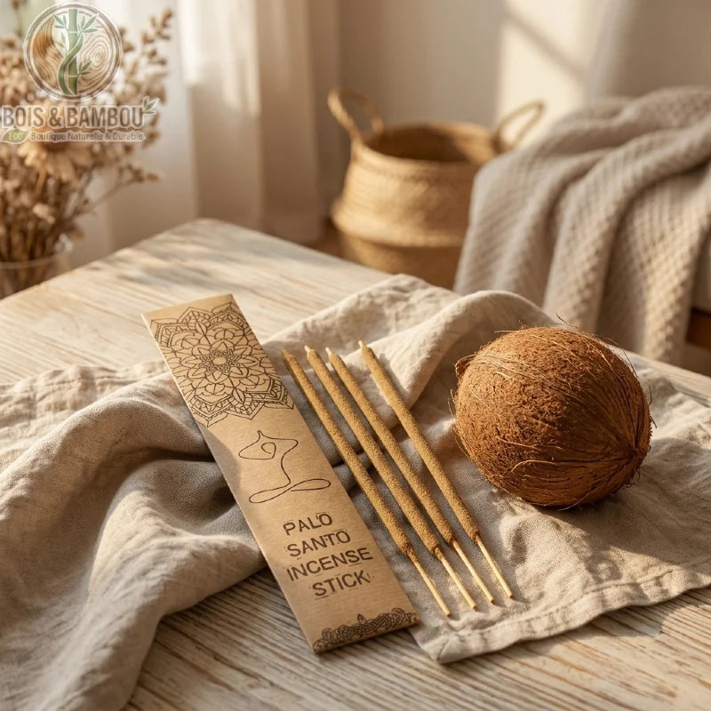 Encens Palo Santo noix de coco, bâtons dans leur emballage kraft à motif mandala