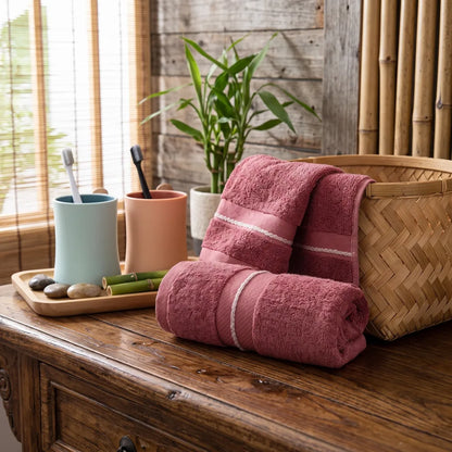 Serviette en bambou haut de gamme, coloris bourgogne, bordure tissée
