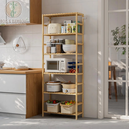 Etagere bambou 6 niveaux ambiance, meuble polyvalent decoration scandinave, Bois et Bambou Eco