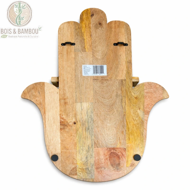 Arrière de l'étagère murale bois hamsa avec pattes de fixation