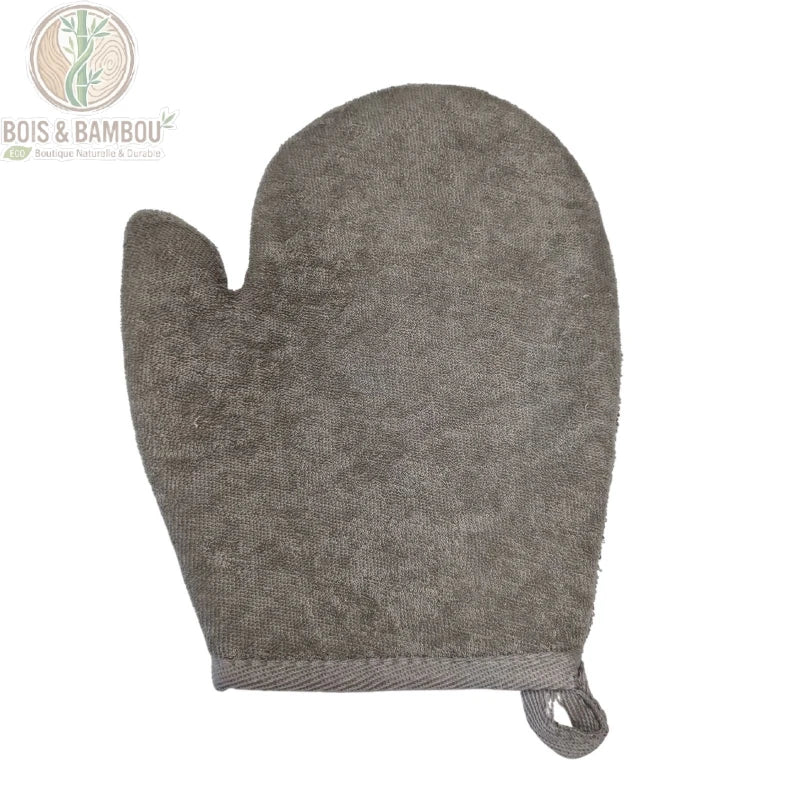 Gant de bain exfoliant bambou et lin montrant la face texturée gommante