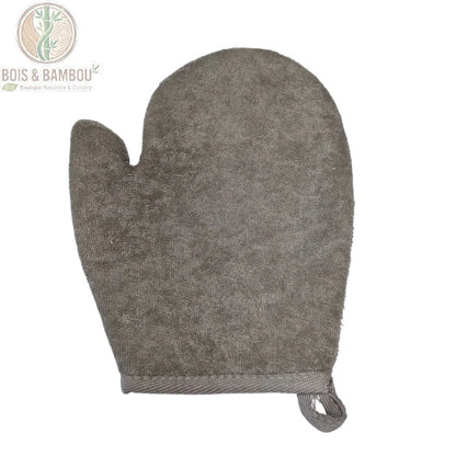 Gant de bain exfoliant bambou et lin montrant la face texturée gommante