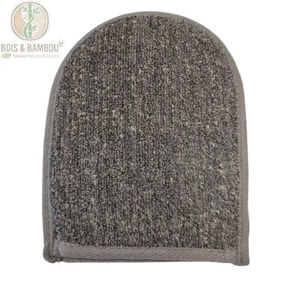 Gant de gommage corps en bambou et lin anthracite côté face douce en tissu éponge