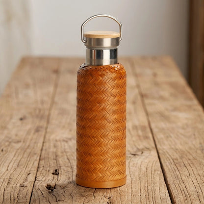Gourde en bambou tressé isotherme tressage chevron serré