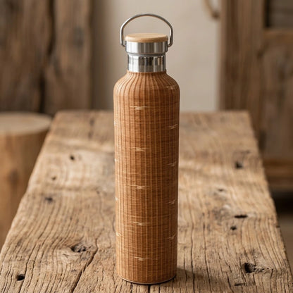 Gourde en bambou tressé isotherme finition claire tressage mouchete