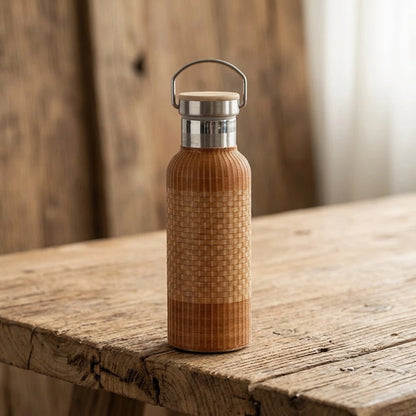 Gourde en bambou tressé isotherme finition bicolore base foncée
