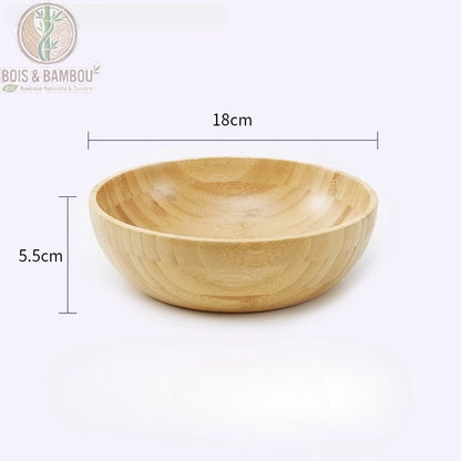 Grand bol bambou naturel 18 cm hauteur 5.5 cm fond blanc vue cote - Bois et Bambou Eco