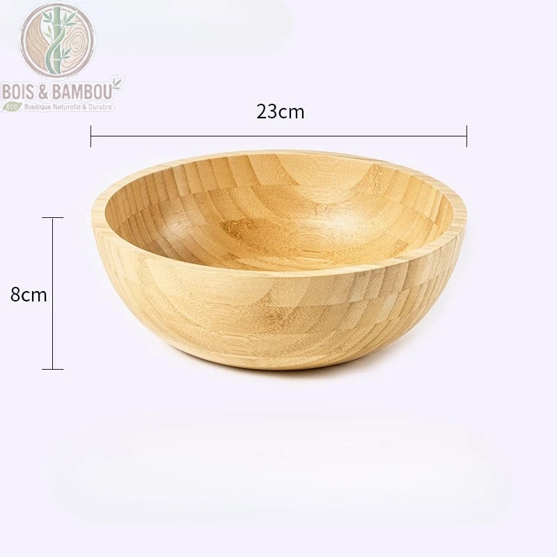 Grand bol bambou naturel 23 cm hauteur 8 cm fond blanc vue dessus - Bois et Bambou Eco