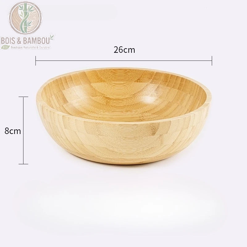 Grand bol bambou naturel 26 cm hauteur 8 cm fond blanc vue cote - Bois et Bambou Eco
