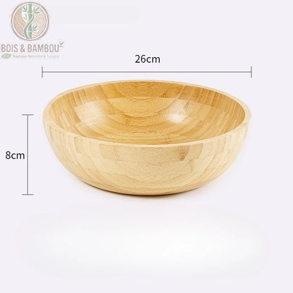 Grand bol bambou naturel 26 cm hauteur 8 cm fond blanc vue cote - Bois et Bambou Eco