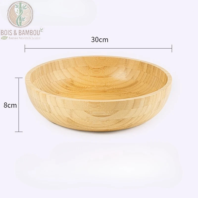 Grand bol bambou naturel 30 cm hauteur 8 cm fond blanc vue cote - Bois et Bambou Eco