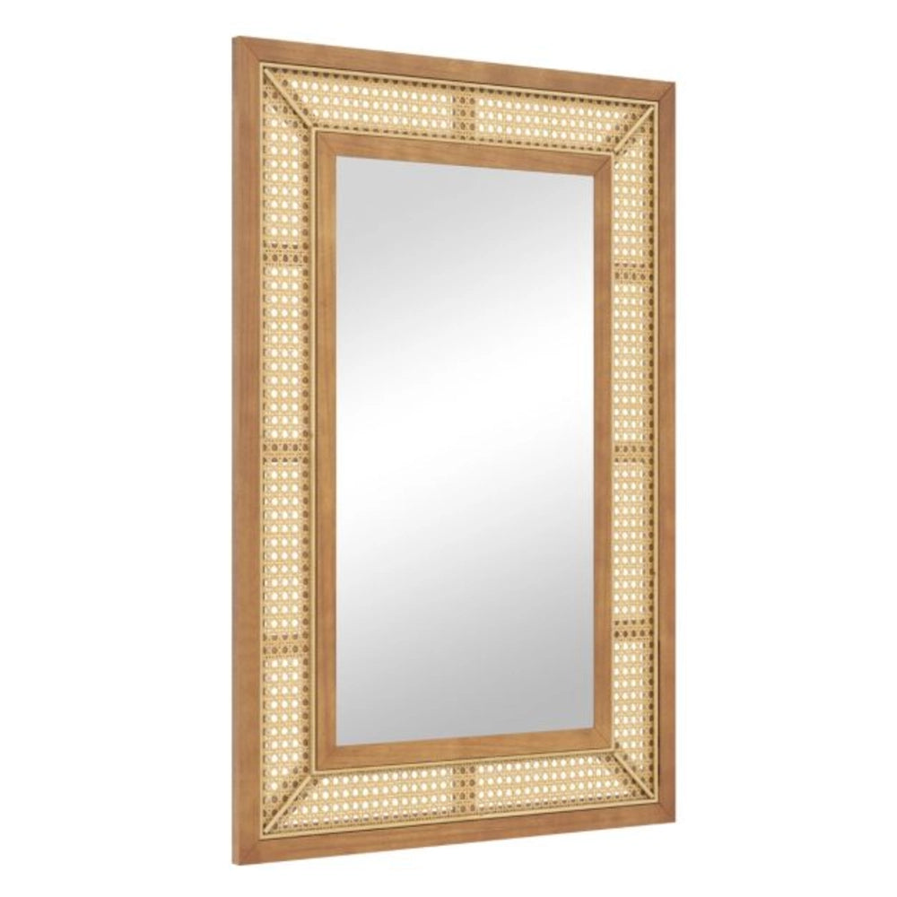 Grand miroir effet rotin et cannage sur fond blanc
