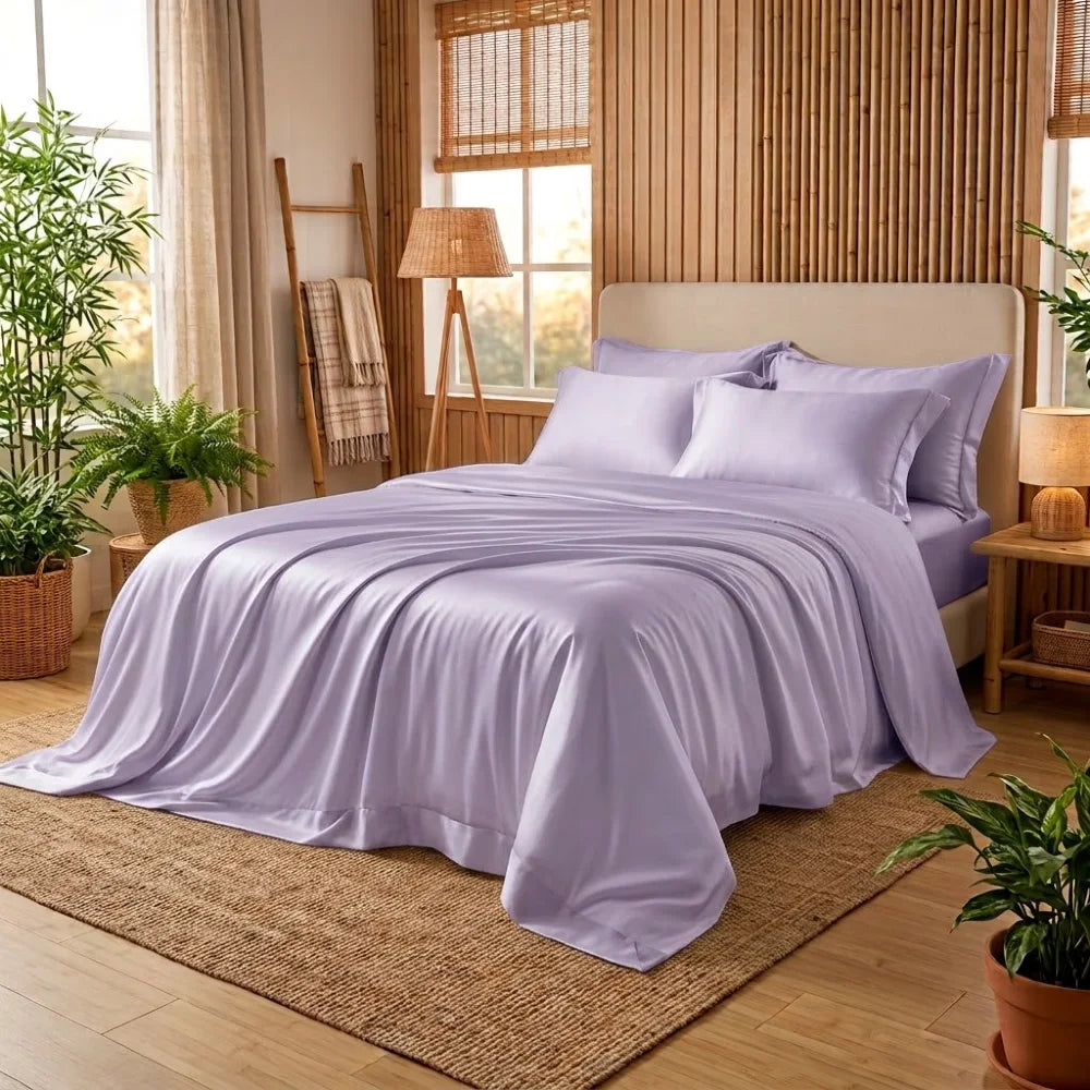 Housse de couette en bambou lavande sur un lit