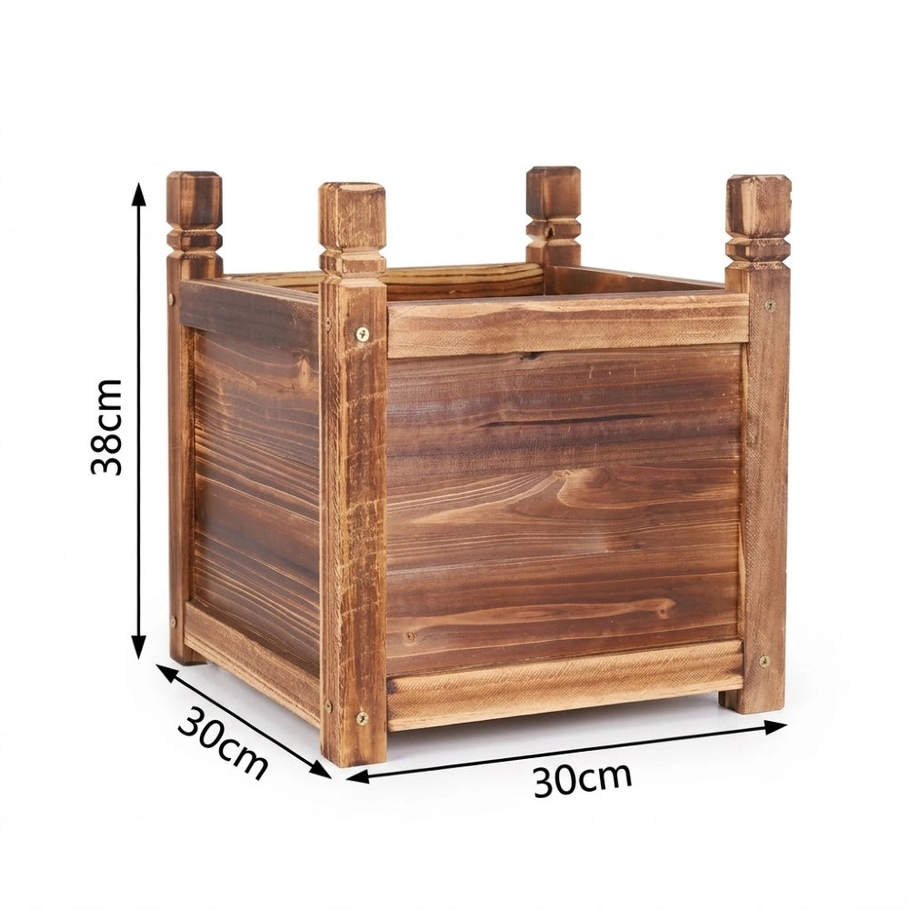 Jardinière surélevée en bois brun foncé, taille S, 30 par 30 par 38 cm, vue produit sur fond blanc