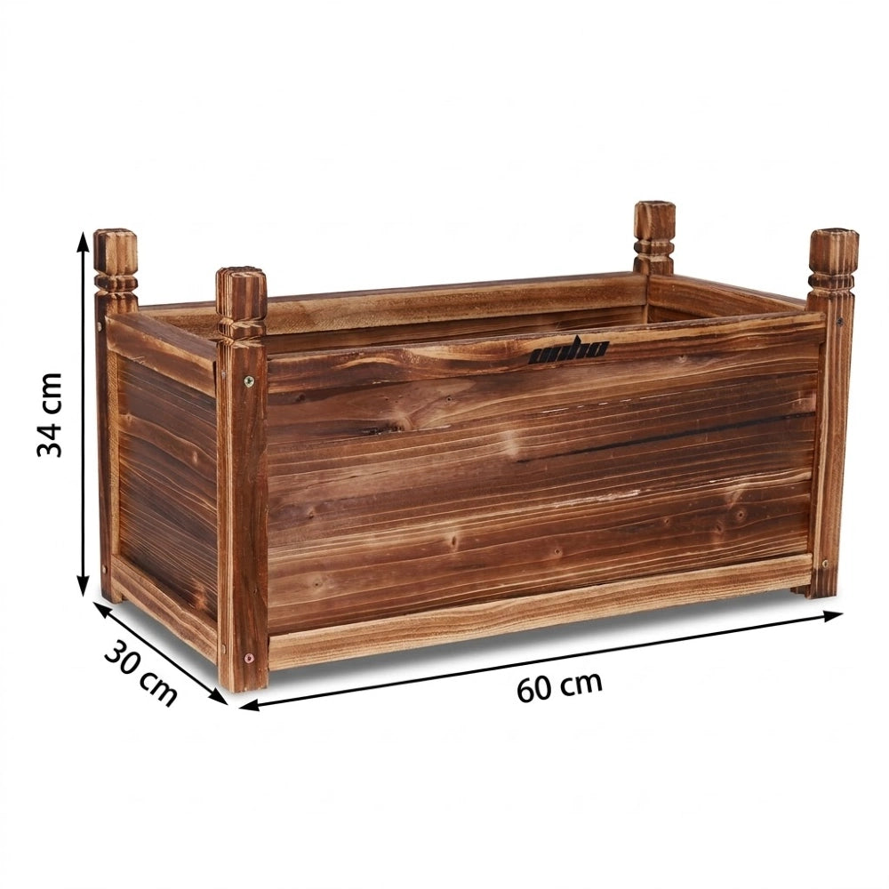 Jardinière surélevée en bois brun foncé, taille M, 60 par 30 par 34 cm, vue produit sur fond blanc