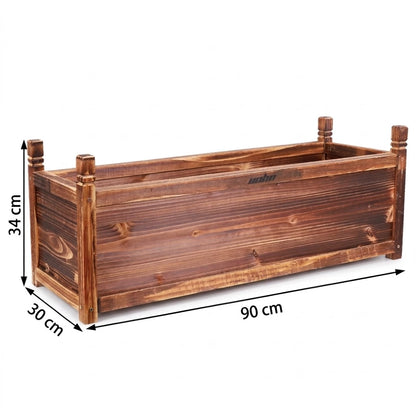 Jardinière surélevée en bois brun foncé, taille L, 90 par 30 par 34 cm, vue produit sur fond blanc