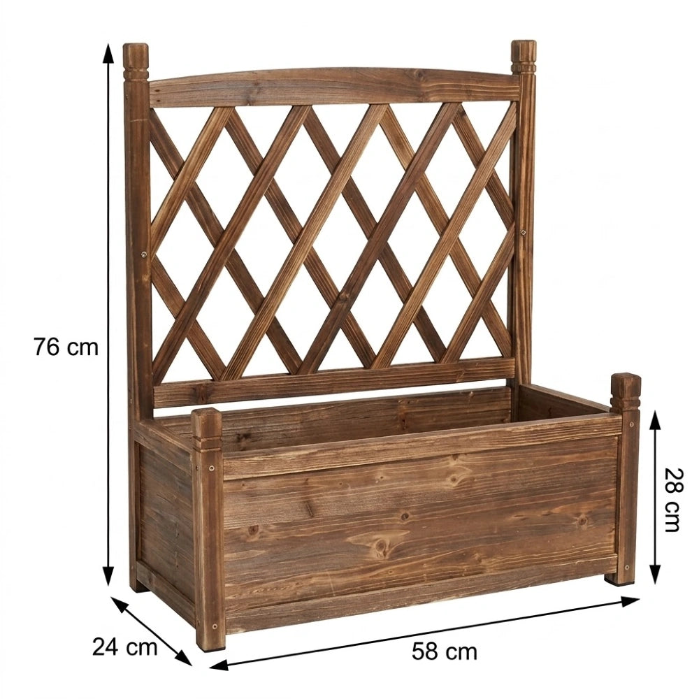 Jardinière avec treillis en bois brun, taille S, 76 cm de hauteur totale, vue produit sur fond blanc