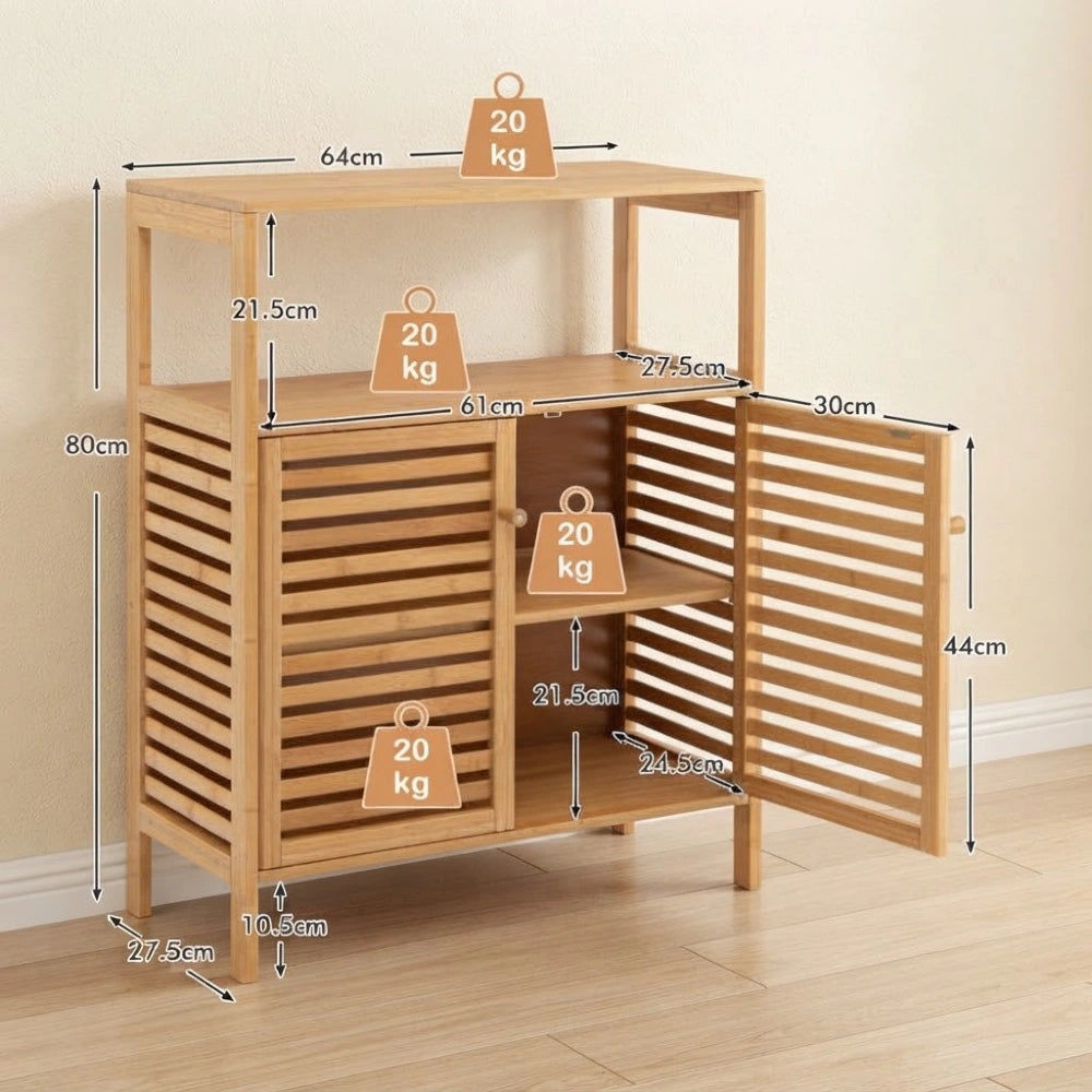 Dimensions du meuble salle de bain bambou 64 par 28 par 80 cm