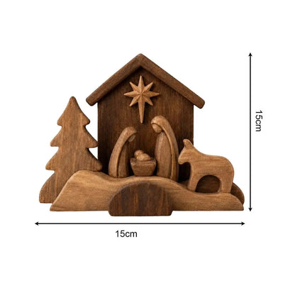 Dimensions de la mini crèche de Noël en bois 15 par 15 cm