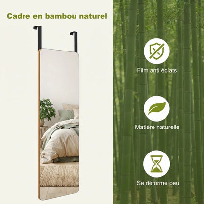 Miroir de porte à cadre en bambou naturel et film anti éclats