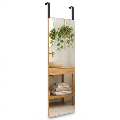 Miroir de porte en bambou 100 par 35 cm avec crochets sur fond blanc
