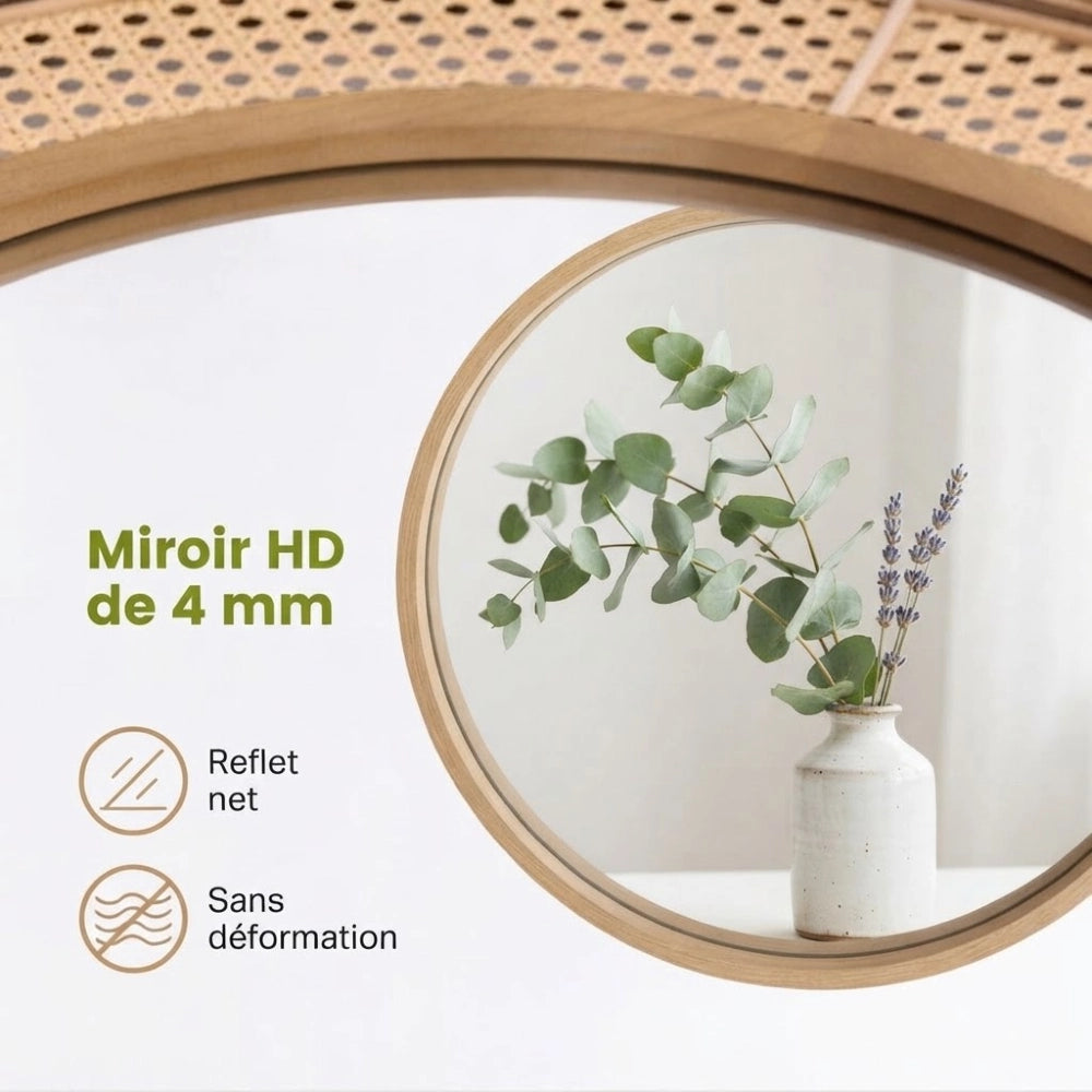 Reflet net du miroir rond effet rotin en verre aluminium HD 4 mm