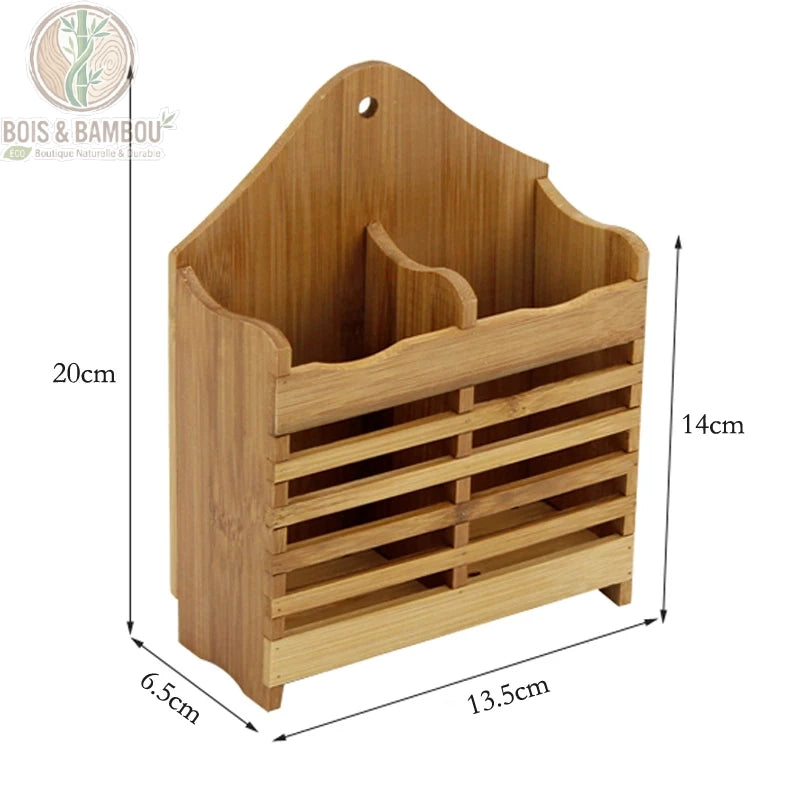 Organisateur couverts bambou modele standard dimensions 13,5x6,5xH20cm fond blanc, Bois et Bambou Eco.