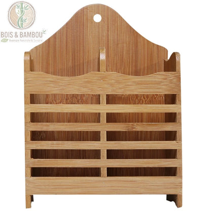Organisateur couverts bambou modele large dimensions 15x7xH21,5cm fond blanc, Bois et Bambou Eco.