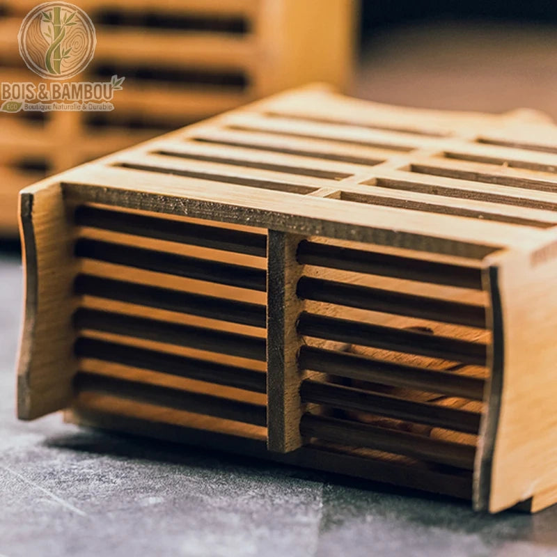 Organisateur couverts bambou gros plan structure lattes naturelles non traitees, Bois et Bambou Eco.