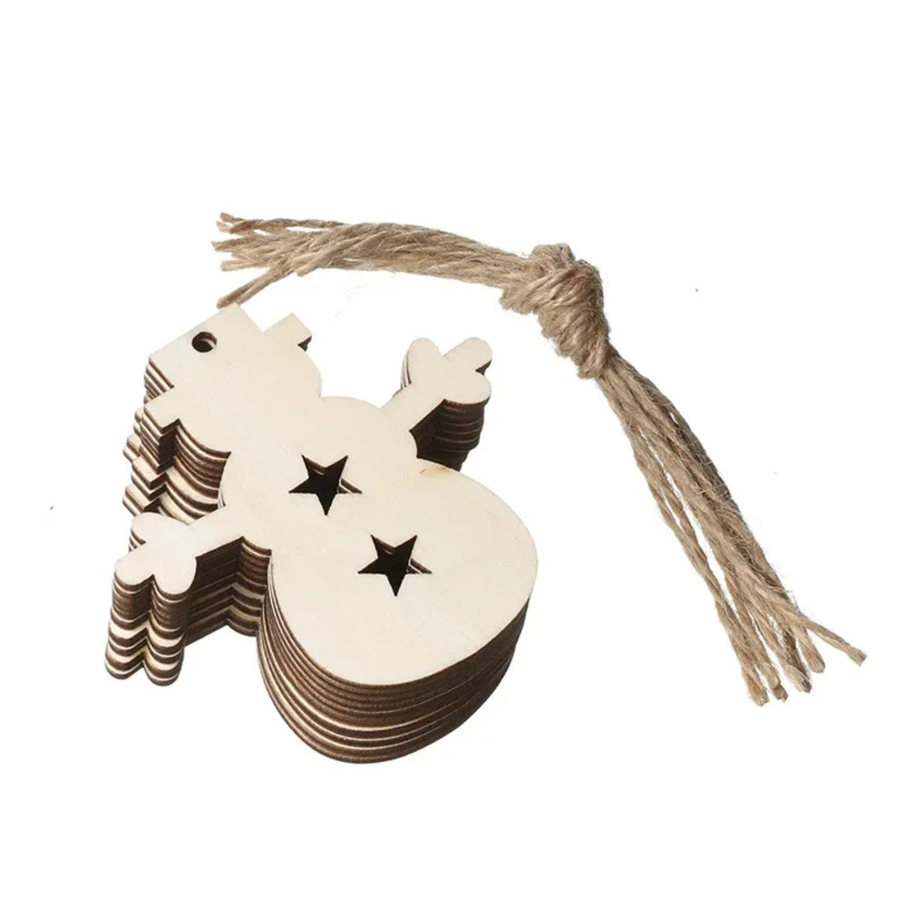 Lot de 10 ornements en bois bonhomme de neige étoilé