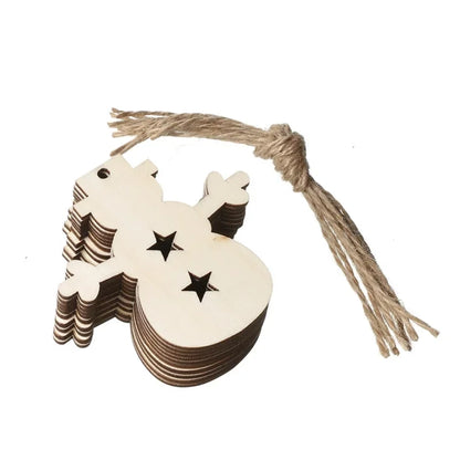 Lot de 10 ornements en bois bonhomme de neige étoilé