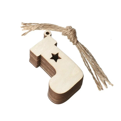 Lot de 10 ornements en bois chaussette de Noël étoilée